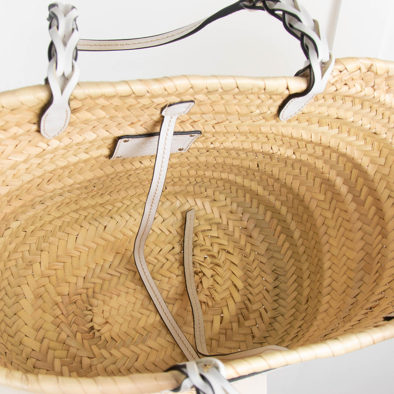 Prada  Raffia Tote with White Leather Handles