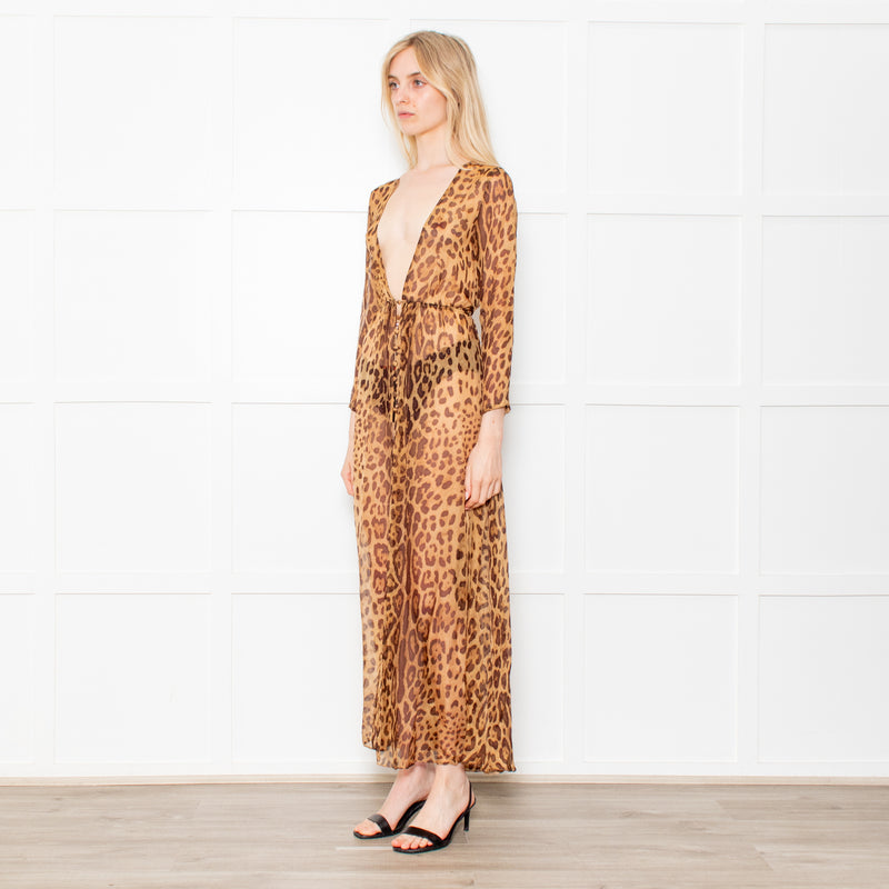 Rat & Boa Leopard Button Front Sheer Dress