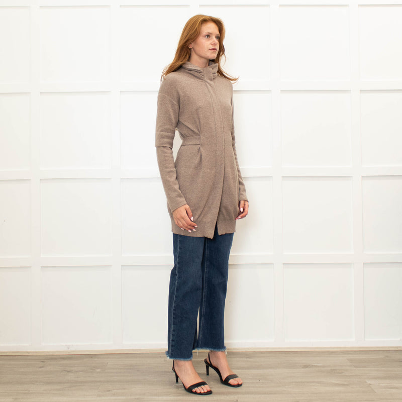 Brunello Cucinelli Brown Cashmere Long Zip Front Cardigan With Belt