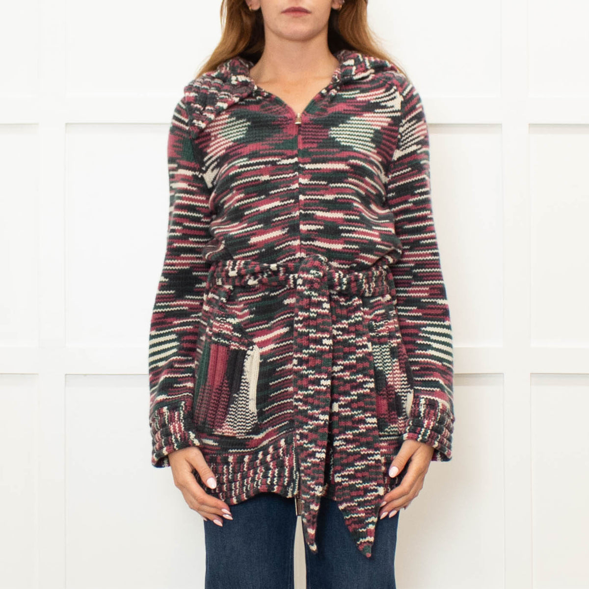Missoni Pink and Green Cashmere Zip Up Cardigan