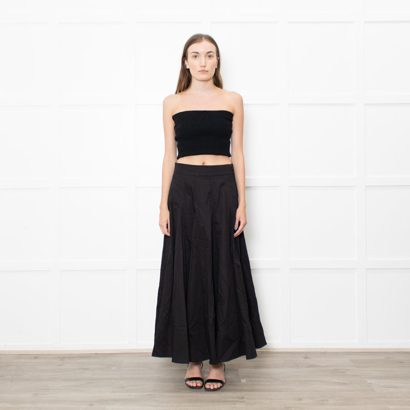 Me + Em Black Heavy Cotton Sateen Maxi Skirt