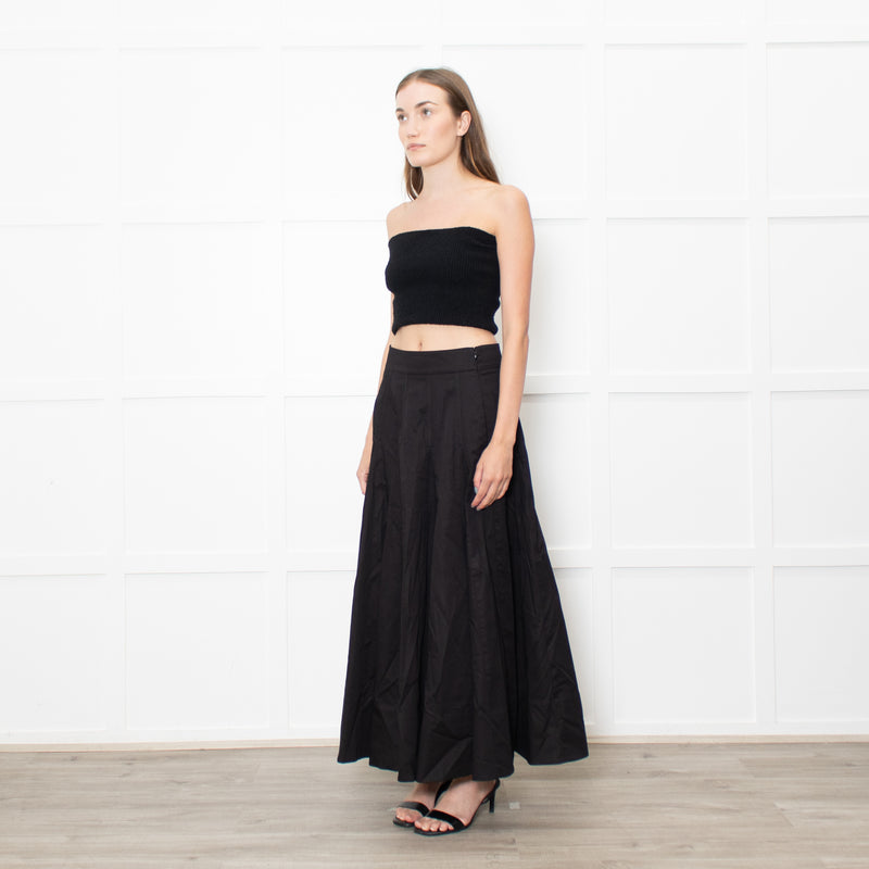 Me + Em Black Heavy Cotton Sateen Maxi Skirt