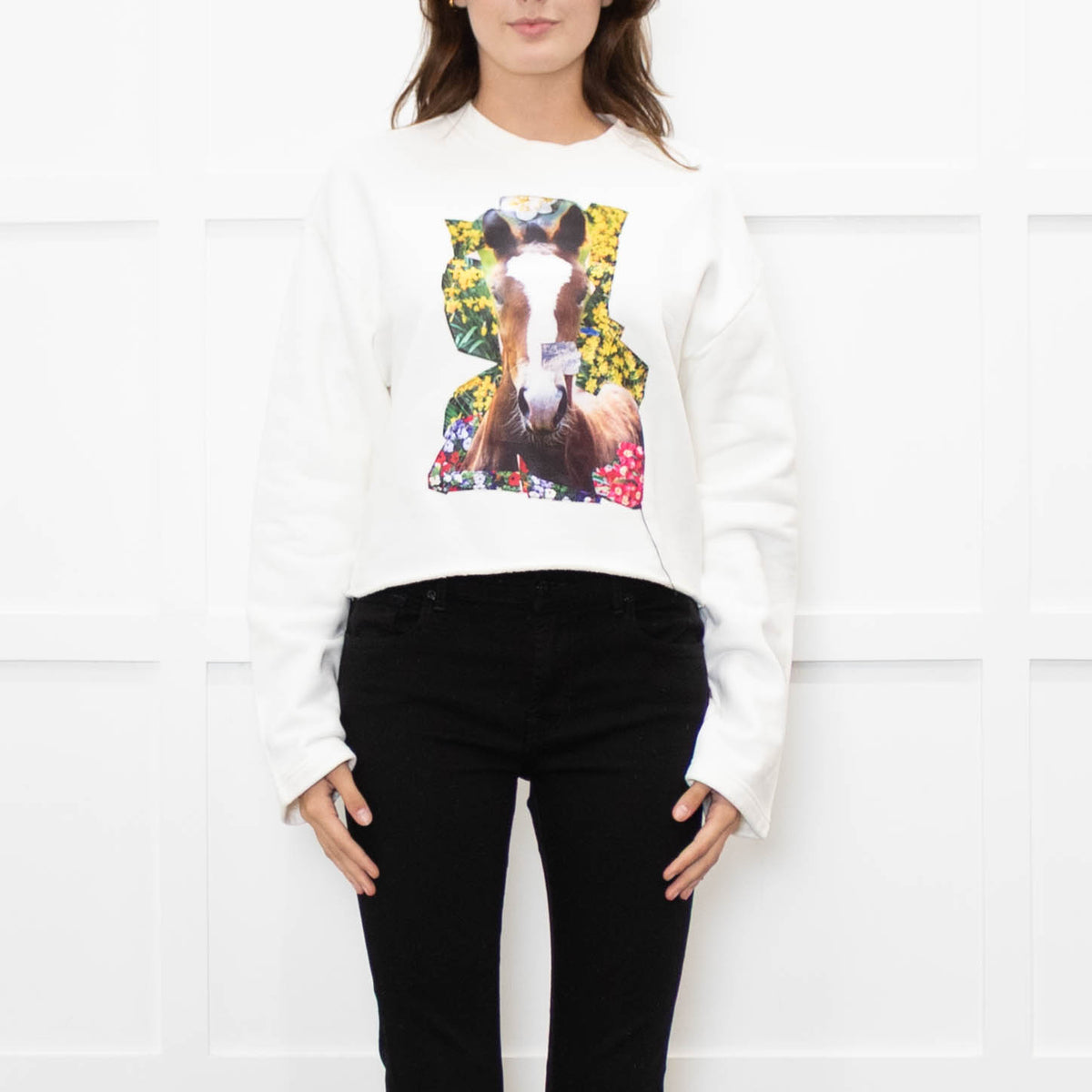 Acne Studios Cream Digital Print Crop Sweatshirt