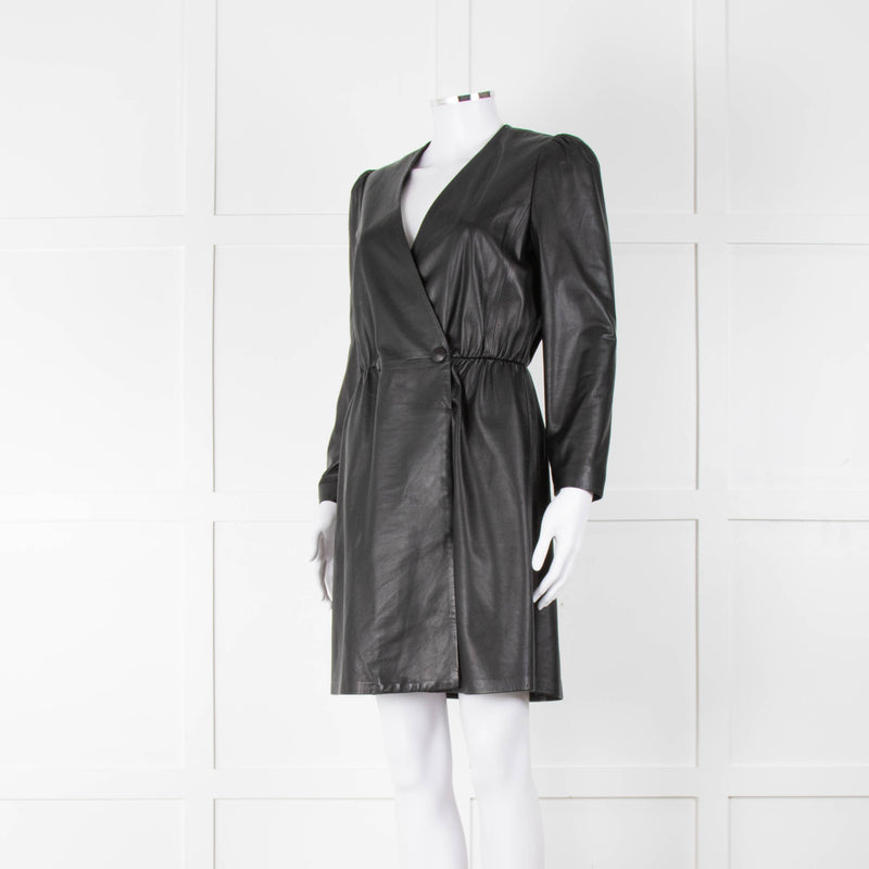 Emporio Armani Black Leather Long Sleeve Dress