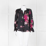 Joie Black Silk Blouse with Pink Flowers