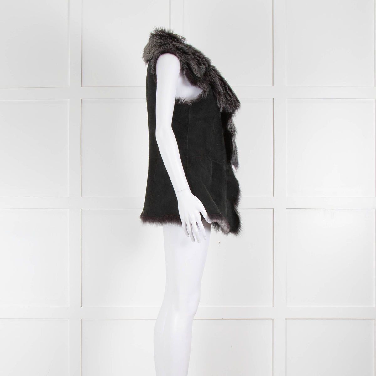 Black And Grey Reversible Shearling Waistcoat NO BRAND