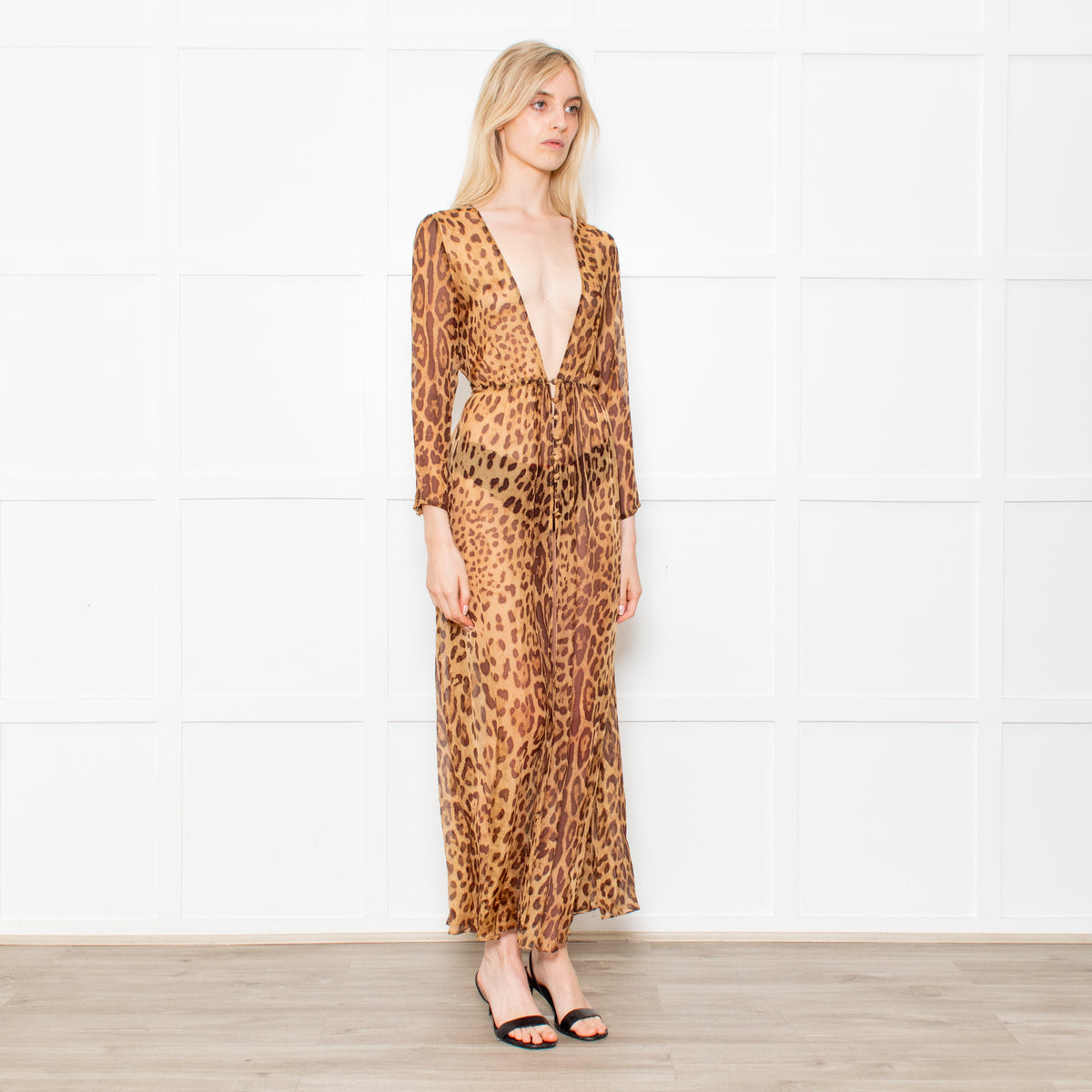 Rat & Boa Leopard Button Front Sheer Dress