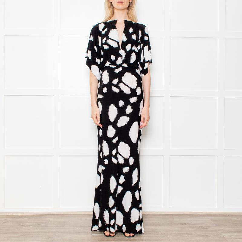 Norma Kamali Black and White Dotted Stretch Maxi Dress