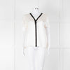 Chanel White Silk Short Sleeve Blouse With Black Edging