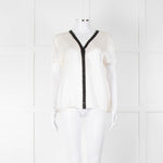 Chanel White Silk Short Sleeve Blouse With Black Edging