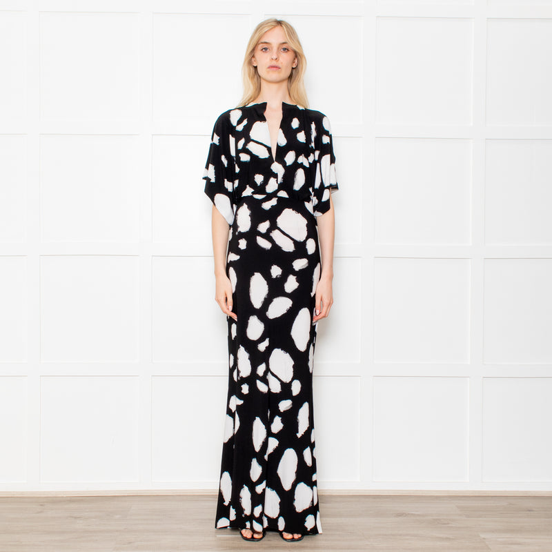 Norma Kamali Black and White Dotted Stretch Maxi Dress