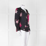 Joie Black Silk Blouse with Pink Flowers