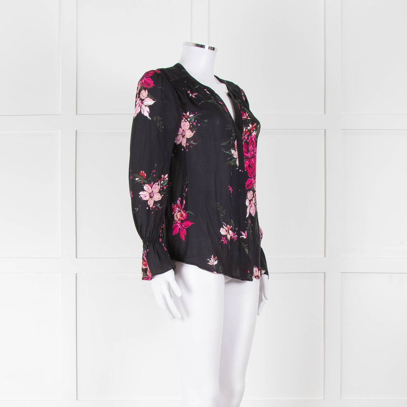 Joie Black Silk Blouse with Pink Flowers