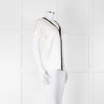 Chanel White Silk Short Sleeve Blouse With Black Edging