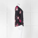 Joie Black Silk Blouse with Pink Flowers