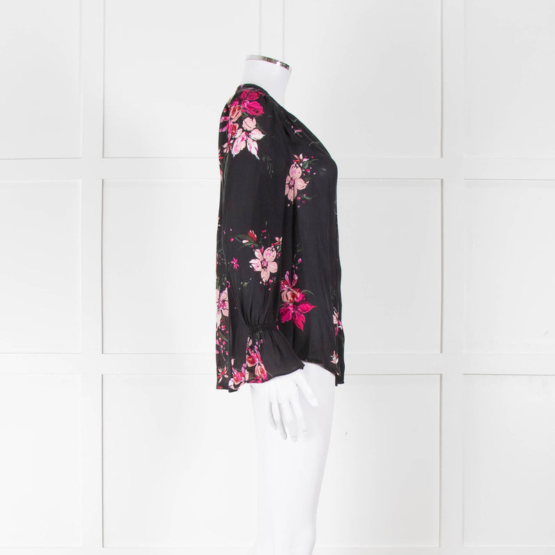 Joie Black Silk Blouse with Pink Flowers