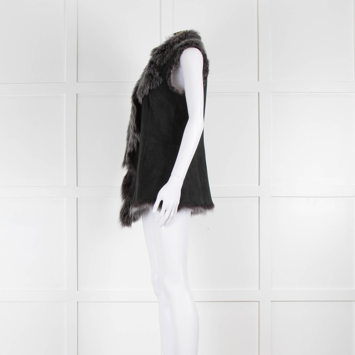 Black And Grey Reversible Shearling Waistcoat NO BRAND