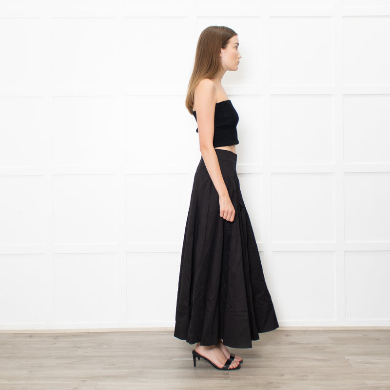Me + Em Black Heavy Cotton Sateen Maxi Skirt