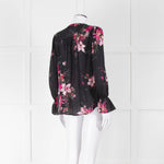 Joie Black Silk Blouse with Pink Flowers