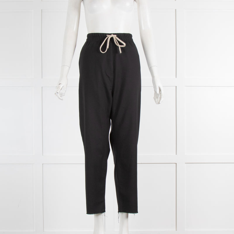 Nili Lotan Black Wool Crepe Tie Waist Drop Crotch Trousers