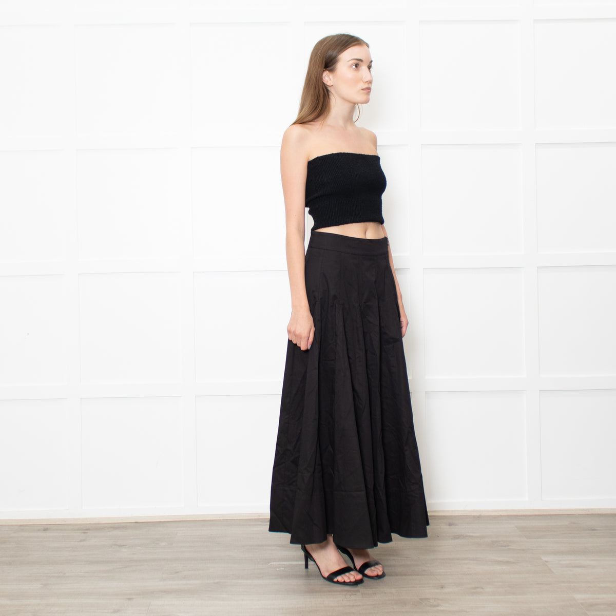 Me + Em Black Heavy Cotton Sateen Maxi Skirt