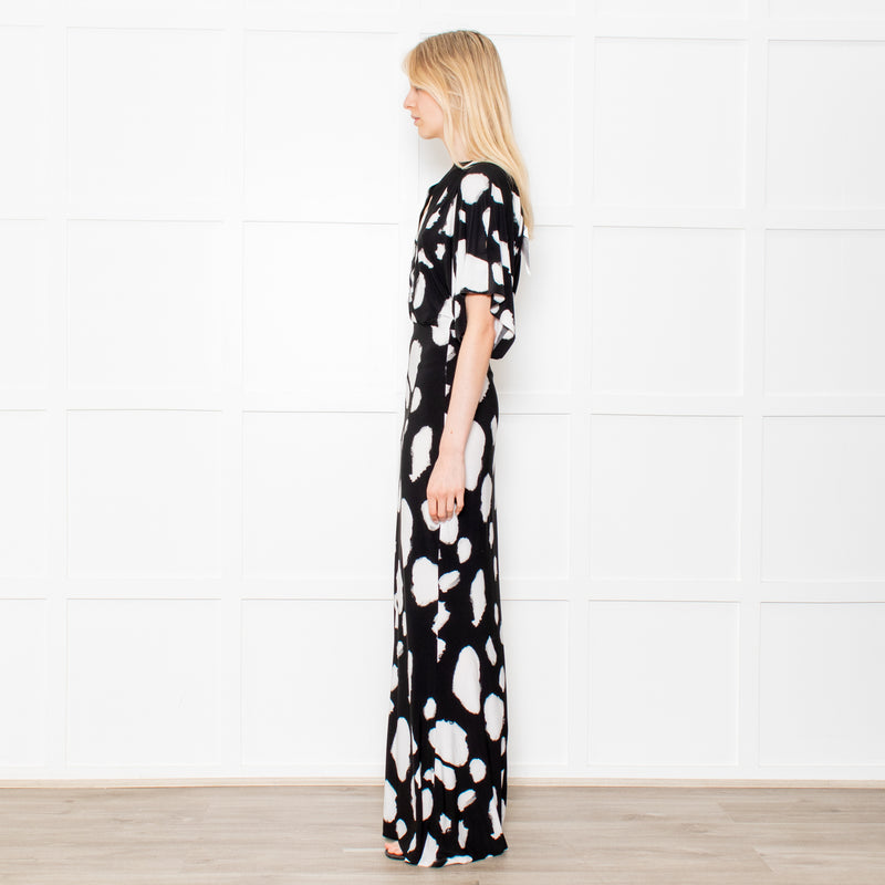 Norma Kamali Black and White Dotted Stretch Maxi Dress