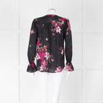 Joie Black Silk Blouse with Pink Flowers