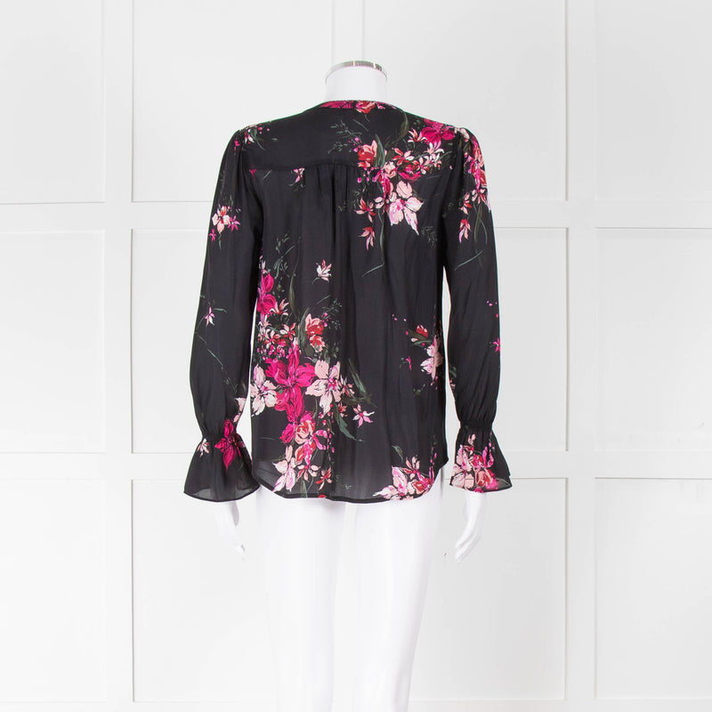 Joie Black Silk Blouse with Pink Flowers