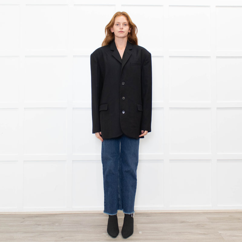 The Frankie Shop Black Oversized Single-Breasted Blazer Jacket