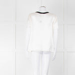 Chanel White Silk Short Sleeve Blouse With Black Edging