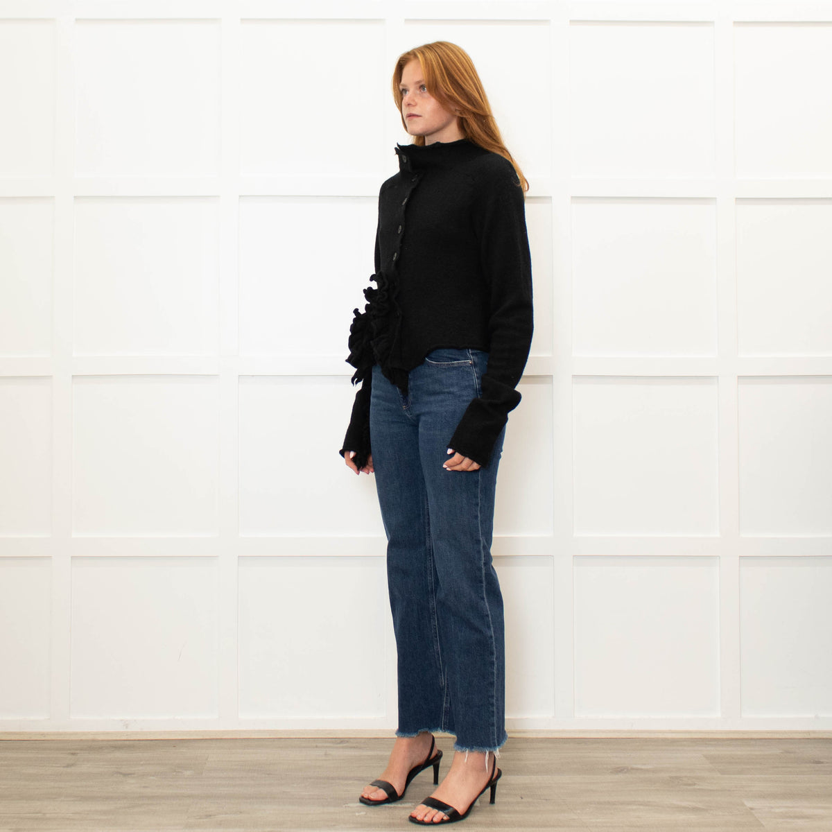 Runholz Black Knitted Frill Edge Cardigan
