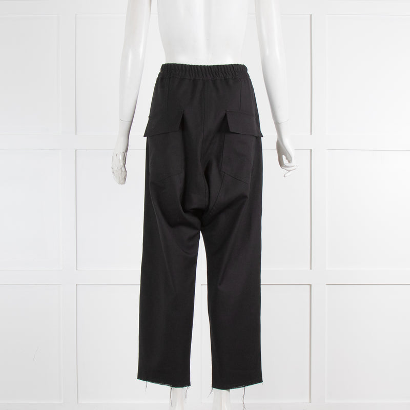 Nili Lotan Black Wool Crepe Tie Waist Drop Crotch Trousers