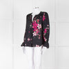 Joie Black Silk Blouse with Pink Flowers