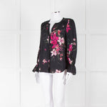 Joie Black Silk Blouse with Pink Flowers