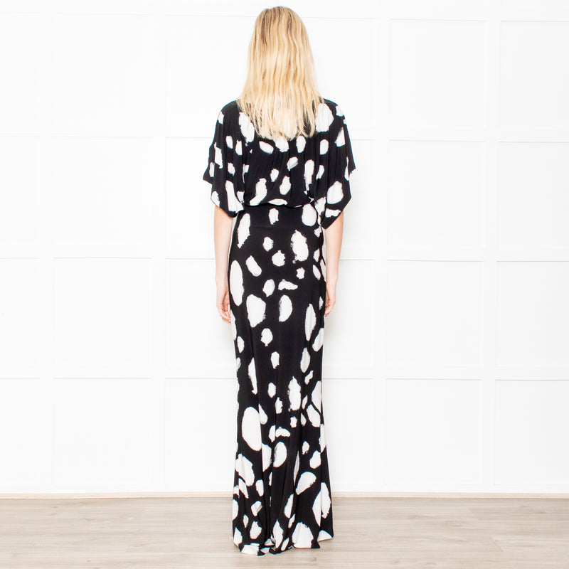 Norma Kamali Black and White Dotted Stretch Maxi Dress