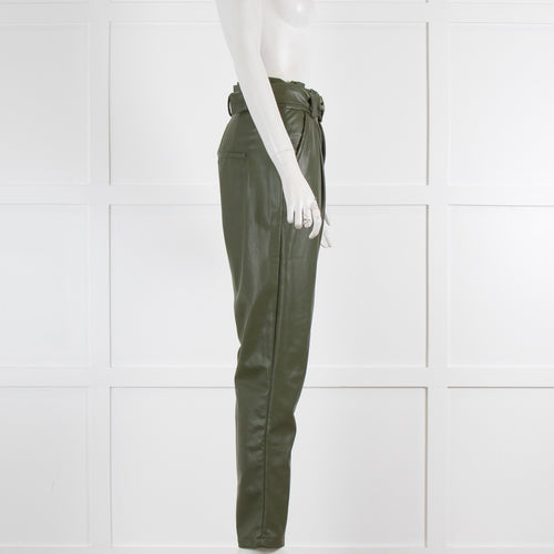 Reiko Faux Leather Trousers With Gathered Waist And Belt
