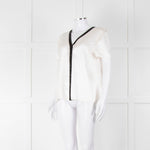 Chanel White Silk Short Sleeve Blouse With Black Edging