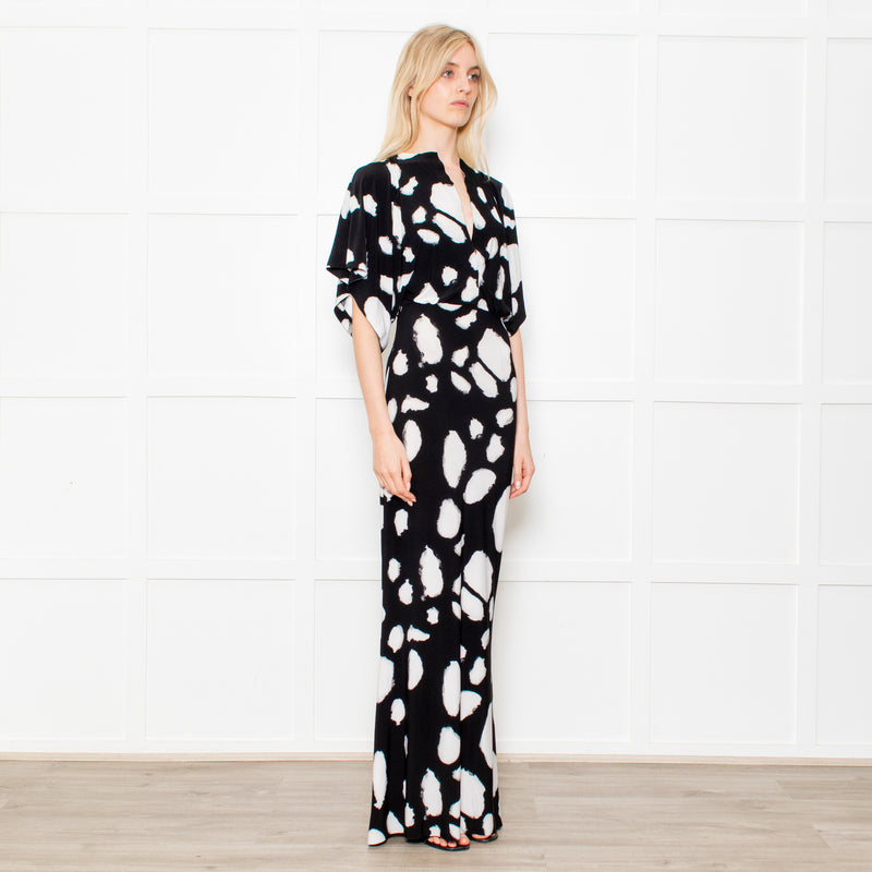 Norma Kamali Black and White Dotted Stretch Maxi Dress