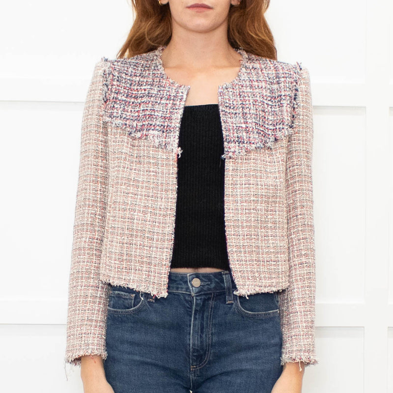 Iro White Red Navy Tweed Edge To Edge Short Jacket