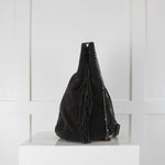 Maje Black Suede Fringe Trim M Shoulder Bag