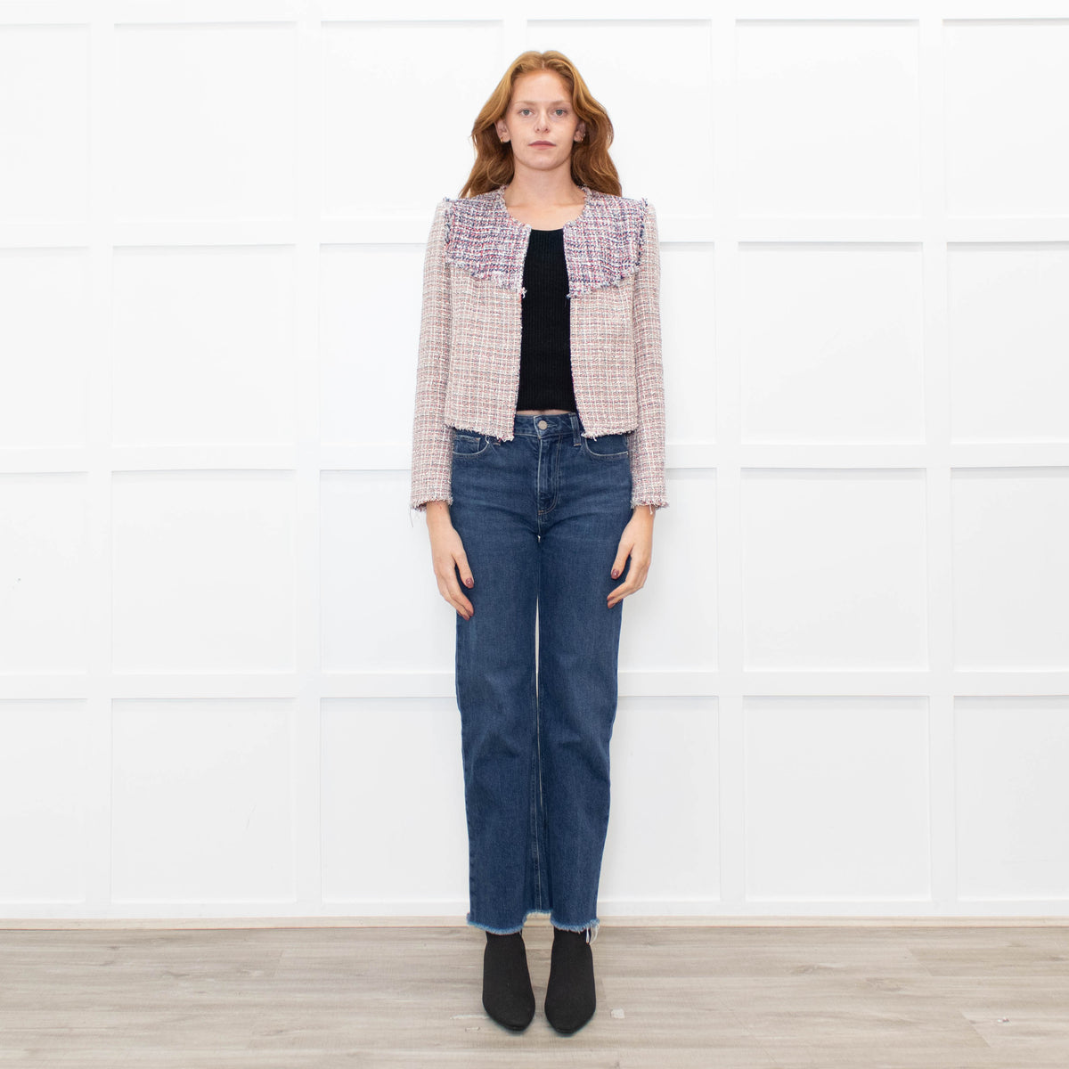 Iro White Red Navy Tweed Edge To Edge Short Jacket