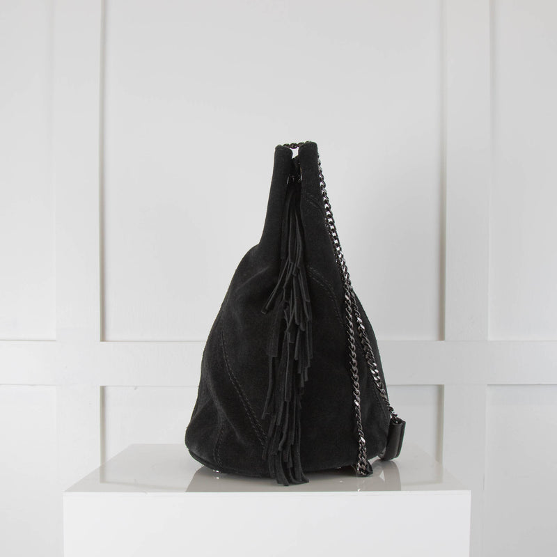 Maje Black Suede Fringe Trim M Shoulder Bag