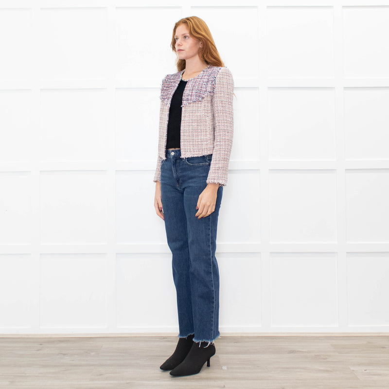 Iro White Red Navy Tweed Edge To Edge Short Jacket