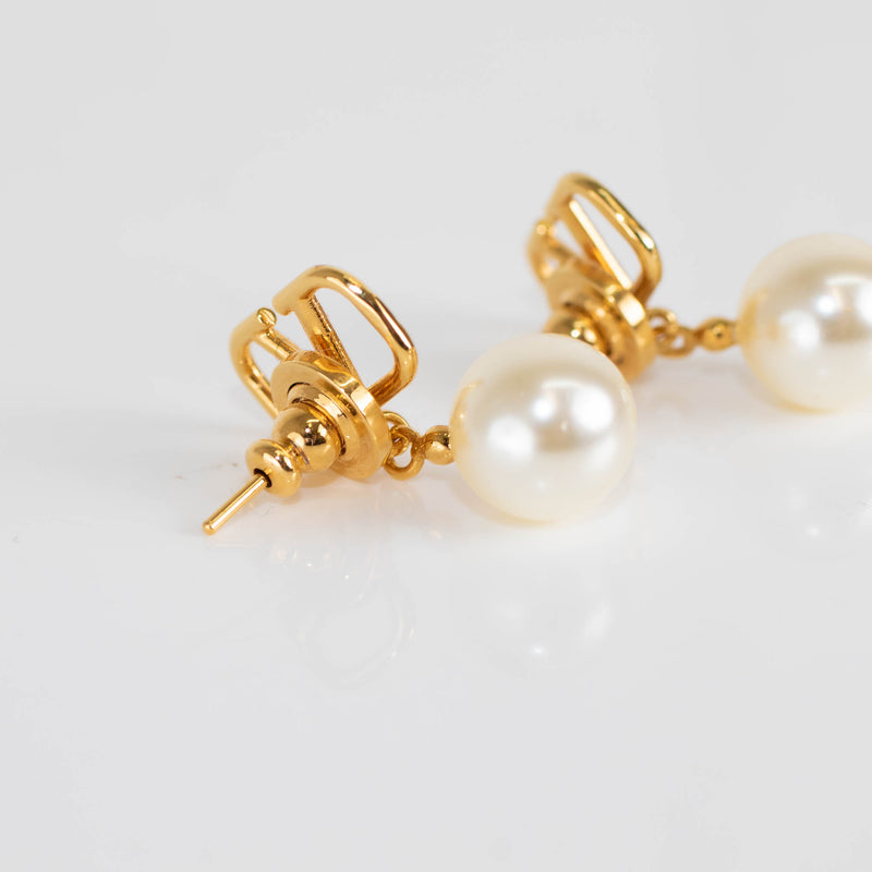 Valentino Garavani V logo Pearl Drop Gold Earrings