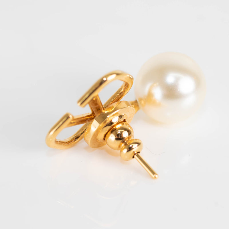 Valentino Garavani V logo Pearl Drop Gold Earrings