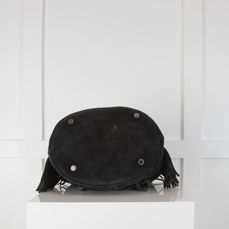Maje Black Suede Fringe Trim M Shoulder Bag