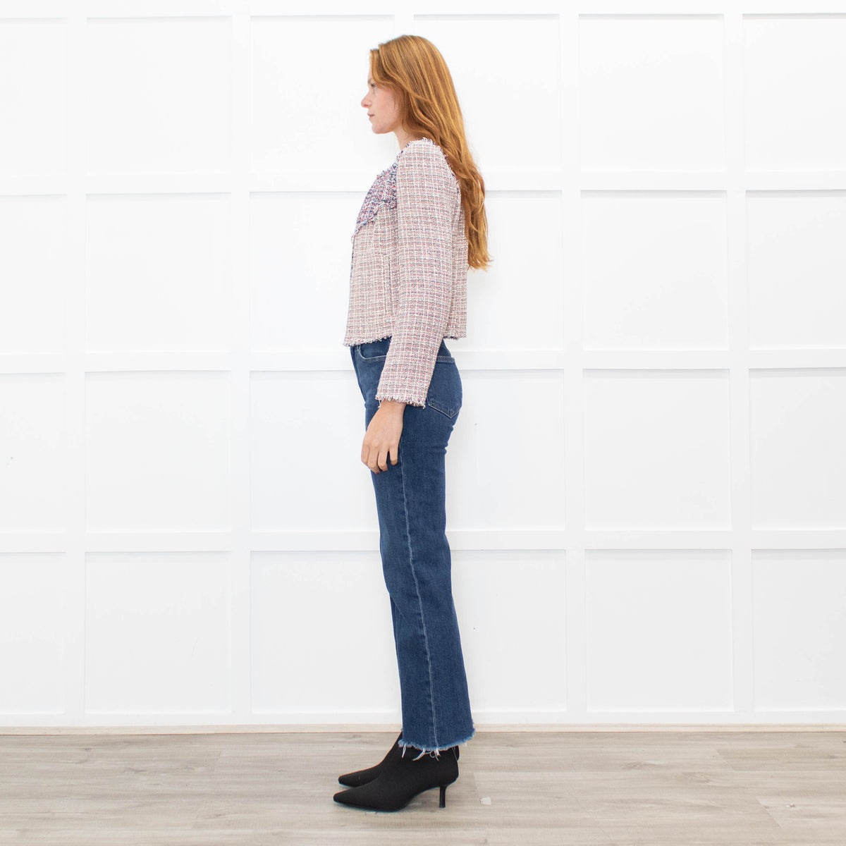 Iro White Red Navy Tweed Edge To Edge Short Jacket