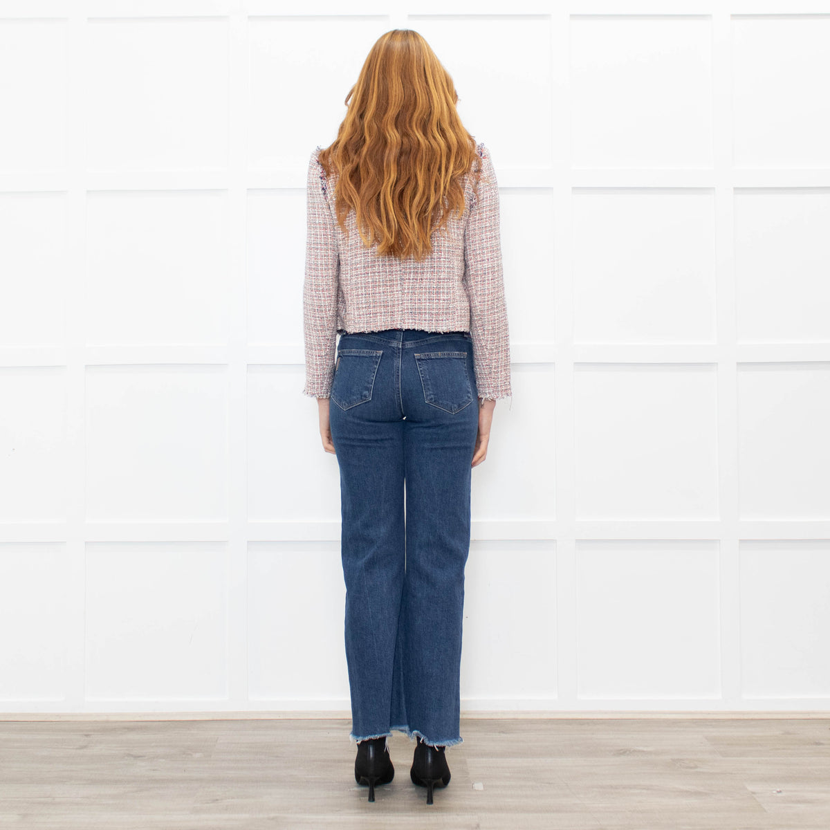 Iro White Red Navy Tweed Edge To Edge Short Jacket