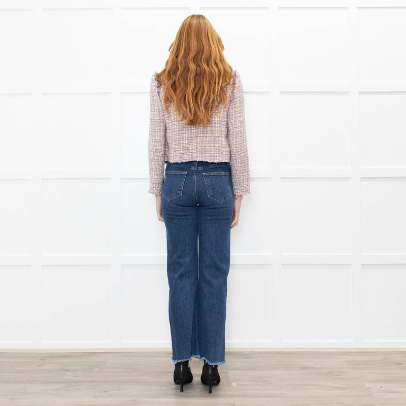 Iro White Red Navy Tweed Edge To Edge Short Jacket