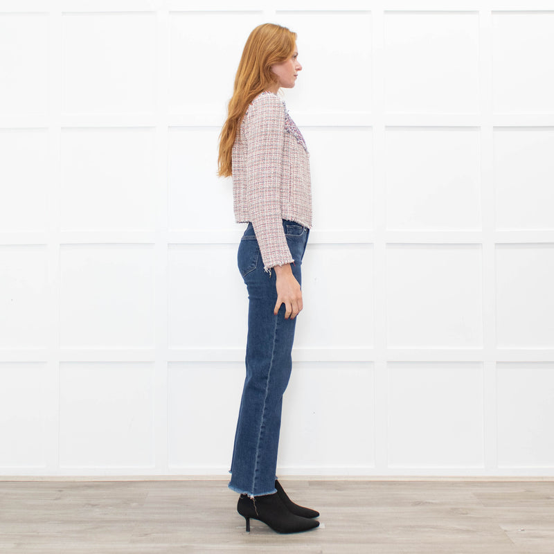 Iro White Red Navy Tweed Edge To Edge Short Jacket